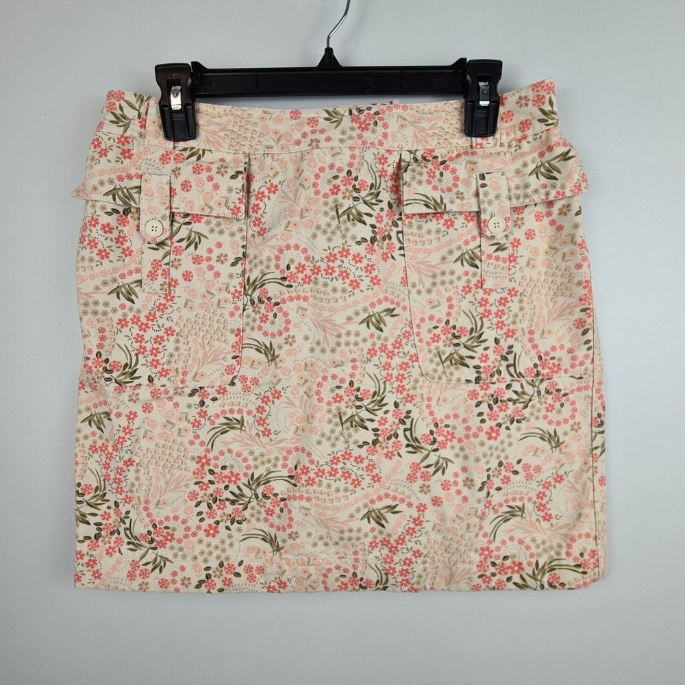 Ann Taylor LOFT Womens Floral Utility Mini Skirt Beige Pink Cotton Size 10